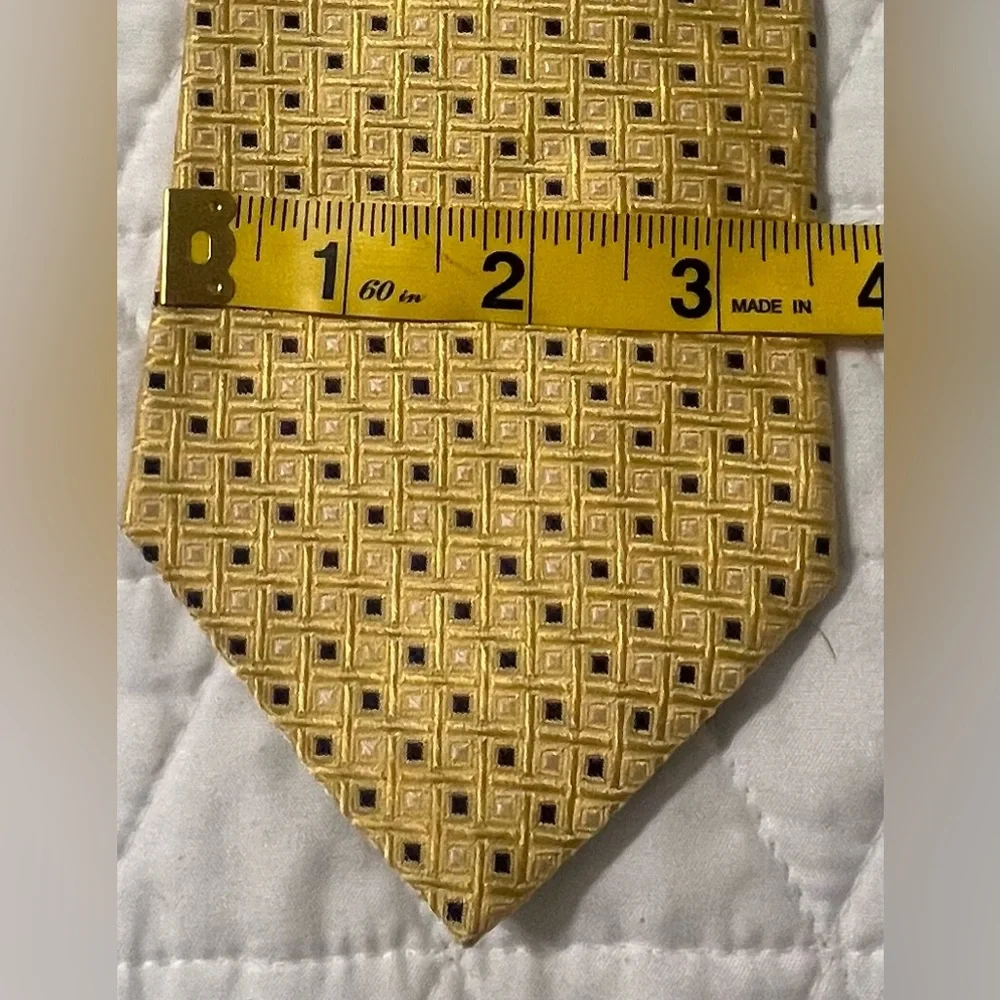 Tommy Hilfiger Tie Yellow With Blue White Squares 100% Silk Imported Made in USA